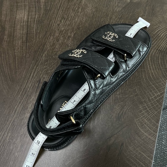 CHANEL Authentic Black Caviar Leather Dad Sandals Gold Hardware Strap Shoes - Picture 7 of 10